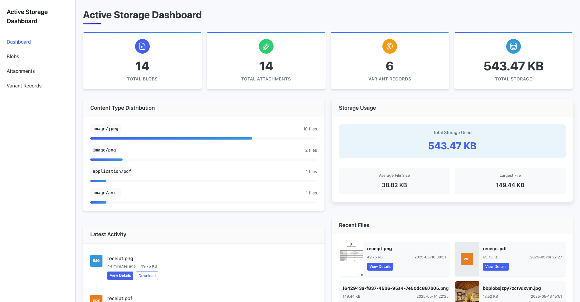 Active Storage Dashboard Screenshot